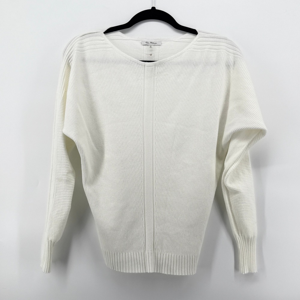 Vila Milano Women's Cream Ribbed Knit Button Back Long Sleeve Sweater Small